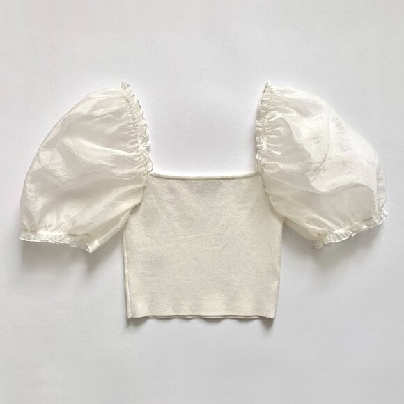 Wilfred Crop Top Sheer Puff Statement Sleeves Dollette Balletcore Fairy Lolita - Picture 6 of 14